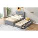 Full Upholstered Platform Bed with Pull-out Twin Trundle & 3 Drawers, Solid Wood Bedframe for Teens Adult, No Box Spring Needed