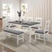 Farmhouse Style 6-Piece Wood Dining Table Set Kitchen Table Set with Upholstered Bench and 4 Dining Chairs