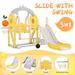 5 in 1 Toddler Slide and Swing Set Kids Playground Climber Slide Playset with Basketball Hoop Freestanding Combination for Babies Indoor & Outdoor Yellow