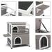Fithood HOBBYZOO Wooden Cat house 2-Story Indoor Outdoor Luxurious Cat Shelter House with Transparent Canopy Large Balcony Openable Weatherproof Roof Double escape door Grey&White