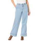 Plus Size Women's Invisible Stretch® Contour High-Waisted Wide-Leg Jean by Denim 24/7 in Light Wash (Size 12 W)