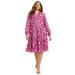 Plus Size Women's Coraline Metallic Print Georgette Dress by June+Vie in Raspberry (Size 30/32)