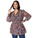 Plus Size Women's Smocked Georgette Tunic by June+Vie in Multi Paisley Medallion (Size 18/20)