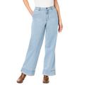Plus Size Women's Invisible Stretch® Contour High-Waisted Wide-Leg Jean by Denim 24/7 in Light Wash (Size 20 W)