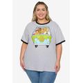 Plus Size Women's Scooby-Doo Mystery Machine Ringer T-Shirt Gray by Scooby Doo in Gray (Size 2X (18-20))