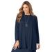 Plus Size Women's Stretch Knit Open Front Knit Topper by The London Collection in Navy (Size M)