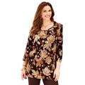 Plus Size Women's Easy Fit 3/4-Sleeve Scoopneck Tee by Catherines in Coffee Bean Floral (Size 0X)