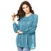 Plus Size Women's Textured Blouson-Sleeve Big Shirt. by Roaman's in Frost Teal (Size 14 W)