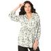 Plus Size Women's Tie-Neck Georgette Big Shirt. by Roaman's in Ivory Watercolor Leopard (Size 14 W)