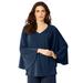 Plus Size Women's Flutter-Sleeve Ultrasmooth® Fabric Top by Roaman's in Navy (Size 14/16)