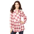 Plus Size Women's Lace-Back Plaid Big Shirt by Roaman's in Desert Rose Fine Plaid (Size 40 W)