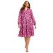 Plus Size Women's Coraline Metallic Print Georgette Dress by June+Vie in Raspberry (Size 10/12)