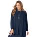 Plus Size Women's Stretch Knit Open Front Knit Topper by The London Collection in Navy (Size L)
