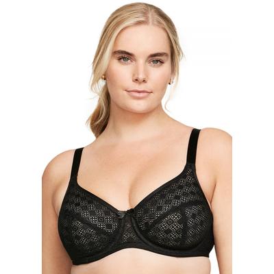 Plus Size Women's Full Figure Plus Size Lace Comfort Wonderwire Bra Underwire #9855 Bra by Glamorise in Black (Size 34 D)