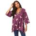 Plus Size Women's Embellished V-Neck Tunic. by Roaman's in Berry Gold Embellishment (Size 16 W)