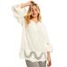 Plus Size Women's Open-Crochet Blouse by June+Vie in Ivory Geo Lace (Size 18/20)