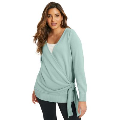 Plus Size Women's Wrap-Front Cardigan by June+Vie in Antique Mint (Size 14/16)