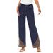 Plus Size Women's Invisible Stretch® Contour Embroidered Wide-Leg Jean by Denim 24/7 in Indigo Embroidered Scroll (Size 16 W)