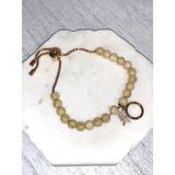 Michael Kors Jewelry | Michael Kors Rose Gold And Tan Beaded Mk Charm Slider Bracelet Euc | Color: Tan | Size: Os