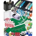 Casino Poker Set: Shuffler + Card Shoe + 300pcs Chips + Double-Sided Felt + 8Deck Playing Cards + Chip Rake + Bell + Dice + Cut Cards + Casino Buttons + 4pcs Batteries (Casino Professional Super Set)