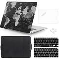 iLeadon Design for MacBook Air 13 inch Case 2022 2021 2020 2019 2018 Release A2337 M1 A2179 A1932 with Touch ID, Glitter Plastic Hard Shell&Sleeve Bag&Keyboard Cover&Screen Protector, Black World Map