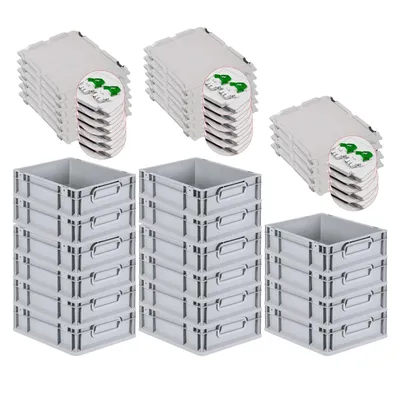 PROREGAL 16x Eurobox NextGen Grip mit Scharnierdeckel & grünen Verschlüssen | HxBxT 12x30x40cm | 11 Liter | Griffe geschlossen | Glatter Boden Image