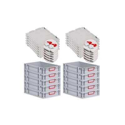 PROREGAL 10x Eurobox NextGen Color mit Scharnierdeckel & Verschlüssen | HxBxT 12x40x60cm | 23 Liter | Griffe rot geschlossen | Glatter Boden Image
