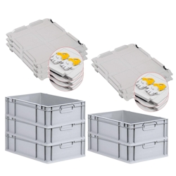 PROREGAL SuperSparSet 5x Eurobox NextGen Economy mit Scharnierdeckel & gelben Verschlüssen, Griffe zu, HxBxT 17x40x60cm, 34L, Eurobehälter, Box