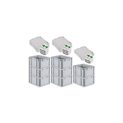 PROREGAL 8x Eurobox NextGen Grip mit Scharnierdeckel & grünen Verschlüssen | HxBxT 22x30x40cm | 20 Liter | Griffe geschlossen | Glatter Boden Image