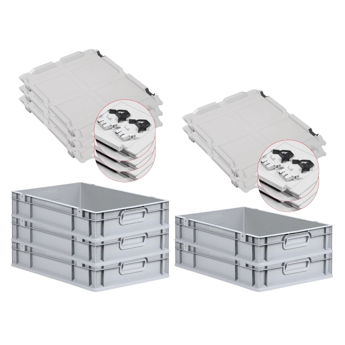 PROREGAL 5x Eurobox NextGen Grip mit Scharnierdeckel & schwarzen Verschlüssen | HxBxT 12x40x60cm | 23 Liter | Griffe geschlossen | Glatter Boden Image