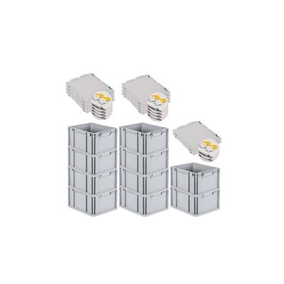 PROREGAL 10x Eurobox NextGen Grip mit Scharnierdeckel & gelben Verschlüssen | HxBxT 22x30x40cm | 20 Liter | Griffe geschlossen | Glatter Boden Image