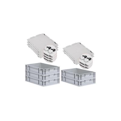 PROREGAL SuperSparSet 5x Eurobox NextGen Economy mit Scharnierdeckel & schwarzen Verschlüssen, Griffe zu, HxBxT 12x40x60cm, 23L, Eurobehälter, Box Image