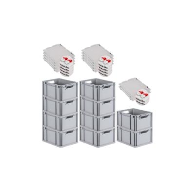PROREGAL 10x Eurobox NextGen Grip mit Scharnierdeckel & roten Verschlüssen | HxBxT 22x30x40cm | 20 Liter | Griffe offen | Glatter Boden Image
