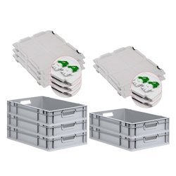 PROREGAL 5x Eurobox NextGen Grip mit Scharnierdeckel & grünen Verschlüssen | HxBxT 12x40x60cm | 23 Liter | Griffe offen | Glatter Boden Image