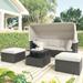 Outdoor Patio Rectangle Daybed with Retractable Canopy, Wicker Furniture Sectional Seating with Washable Cushions, Backyard