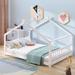 Full Size Wood Kid's Platform Bed with House-Shaped Frame, Headboard and Footboard, Kid's Bed with Wood Slats