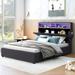 Full Size Upholstered Platform Bed with Storage Headboard, LED, USB Charging and 2 Drawers