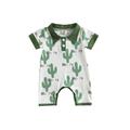 LisenraIn Baby Boys Romper Short Sleeve Turn-down Collar Cactus Print Summer Short Jumpsuit