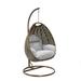 LeisureMod Beige Wicker Indoor Outdoor Bedroom Patio Hanging Egg Swing Chair with Stand and Cushion Light Grey