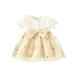 IROINNID Infant Girl s Short Sleeve Peplum Dress Lace Mesh Round Neck Dress with Bowknot Button Dress 6M-3Y