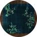Ahgly Company Machine Washable Indoor Round Oriental Turquoise Blue Asian Inspired Area Rugs 4 Round