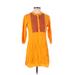Casual Dress - Shirtdress Crew Neck 3/4 sleeves: Yellow Dresses - Women's Size Small