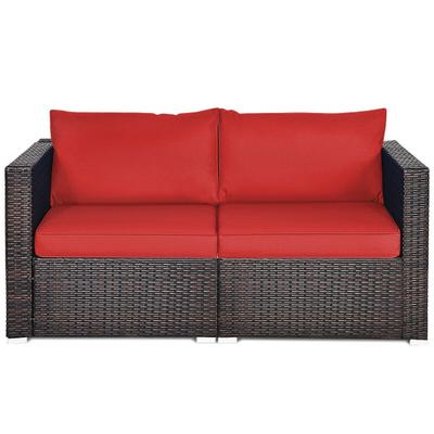 Costway 2PCS Patio Rattan Sectional Conversation Sofa Set-Red