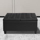 Wildon Home® Cloelia 35.83" Wide Faux Leather Tufted Square Storage Ottoman Faux Leather in Black | 16.54 H x 35.83 W x 35.83 D in | Wayfair
