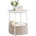 Latitude Run® Small Round Side End Table, Modern Nightstand w/ Fabric Basket, White + Beige Wood in Brown/Gray | 19.7 H x 17.7 W x 17.7 D in | Wayfair