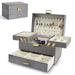 Everly Quinn Jewelry Box Faux Leather/Velvet in Gray | 5.71 H x 9.1 W x 6.3 D in | Wayfair 13597113139540FF90A10C4AA56C9673