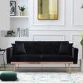 Everly Quinn Chresfield Twin 31.4" Wide Velvet Tufted Back Convertible Sofa Wood/Velvet in Black/Brown | 30.7 H x 31.4 W x 63.7 D in | Wayfair