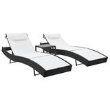 vidaXL Sun Loungers 2 pcs with Table Poly Rattan and Textilene Black