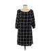 Just Fab Casual Dress - Shift Scoop Neck 3/4 sleeves: Black Grid Dresses - Women's Size Medium