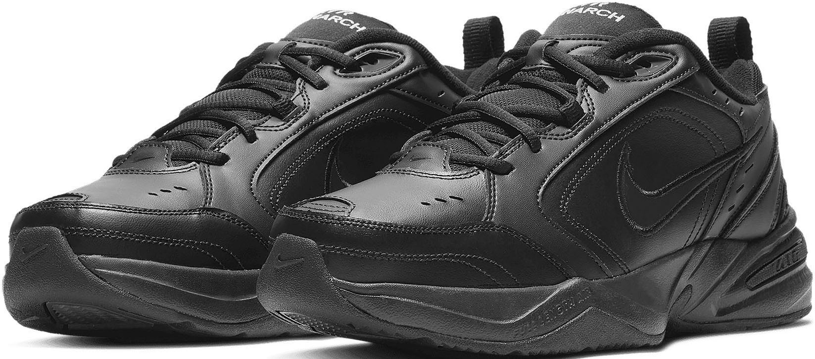 Trainingsschuh NIKE "NIKE AIR MONARCH IV", Herren, Gr. 43, schwarz (schwarz, schwarz), Leder, Synthetik, Textil, Schuhe